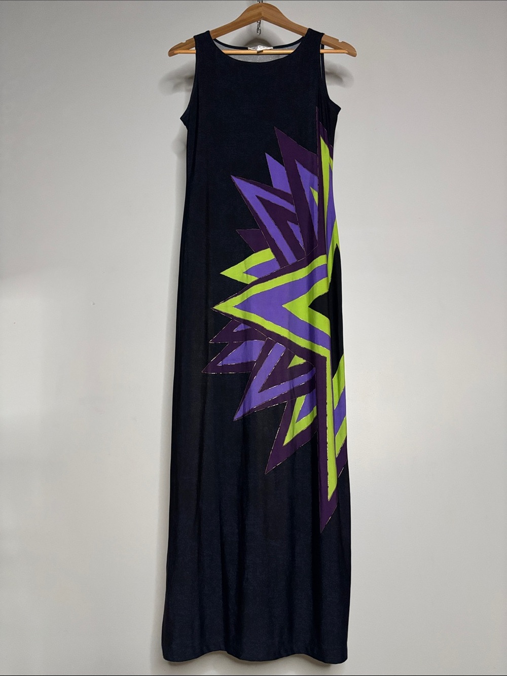 Nikki by Nikki Poulos Black Maxi Dress with Purple & Lime Starburst